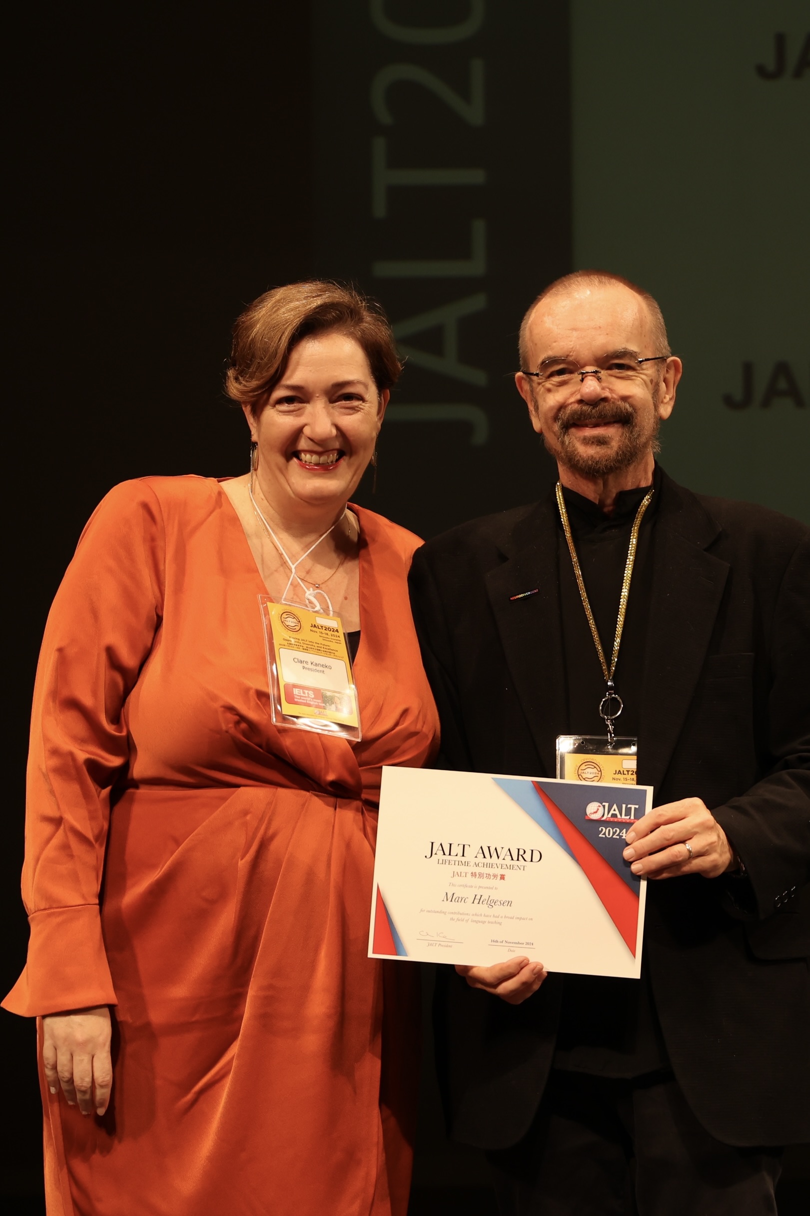 Marc Helgesen receives the JALT Lifetime Achievement Award